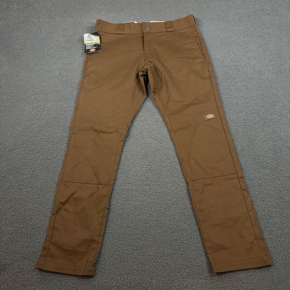 Dickies Work Pant Mens 31x30 Brown WP811TB Skinny Straight Leg Double Knee Flex
